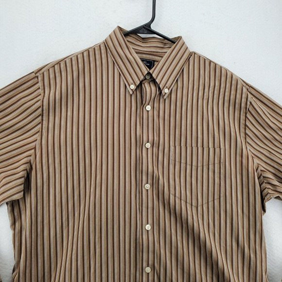 Dockers Shirt Men's Long Sleeve Striped Casual Button Up Collared Brown XL - Picture 6 of 11